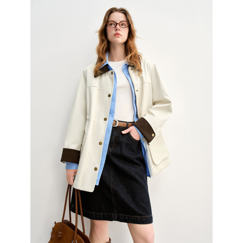 独束大码2025春秋季巴恩风抽绳一手长风衣复古收腰显瘦外套女