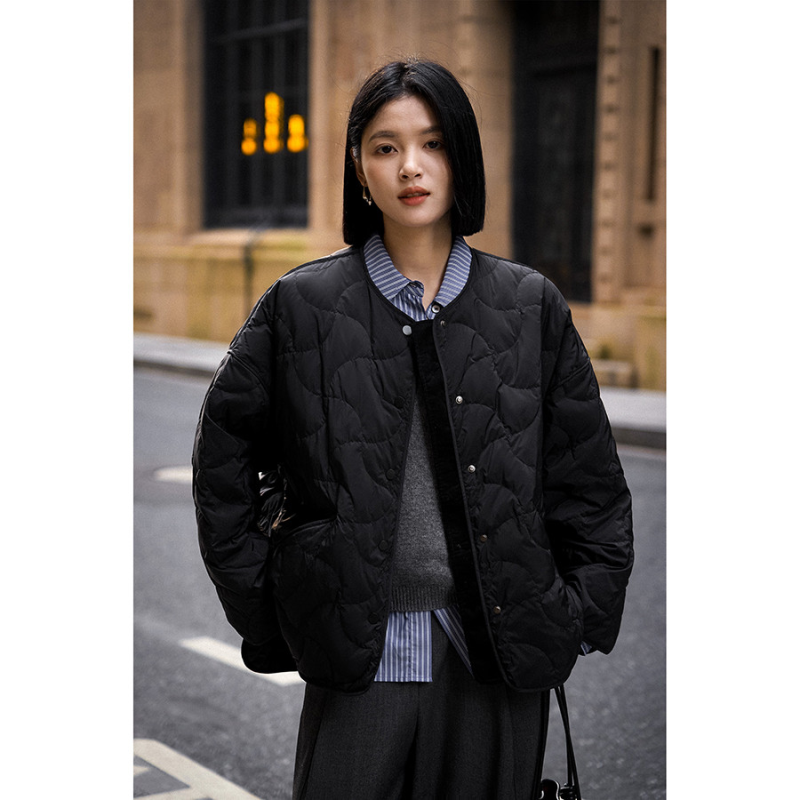 笑涵阁梦中云轻松行圆领绗线羽绒服单排扣长袖保暖羽绒服外套冬季