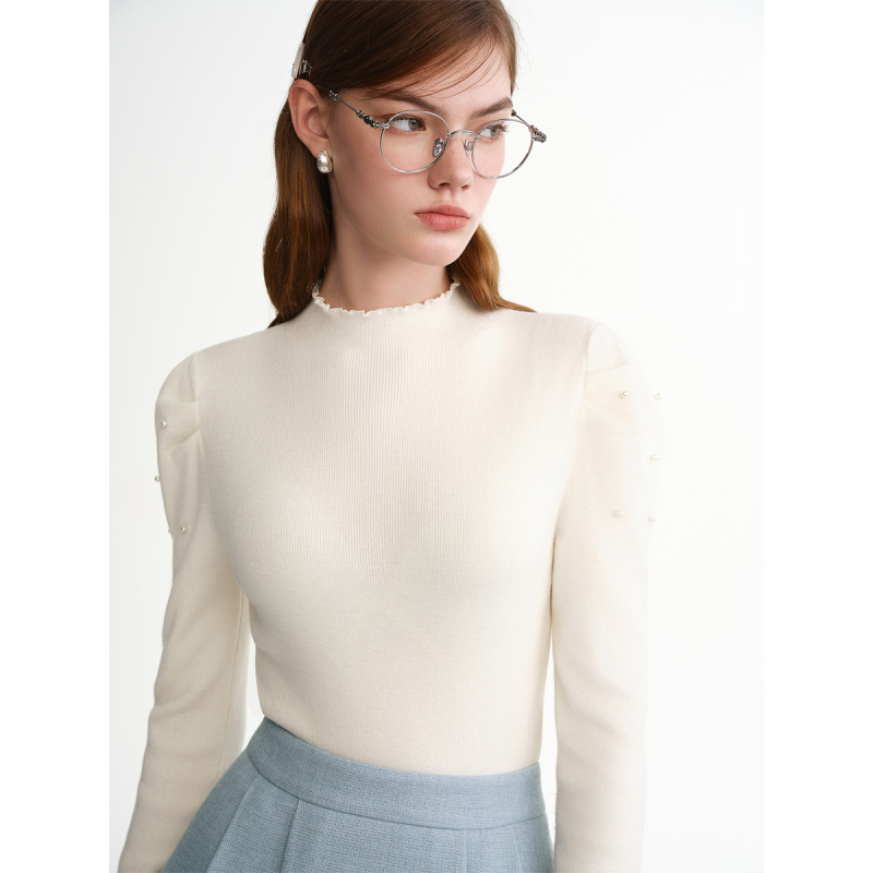 独束大码【木耳衫】半高领木耳边修身打底衫女冬季简约针织上衣