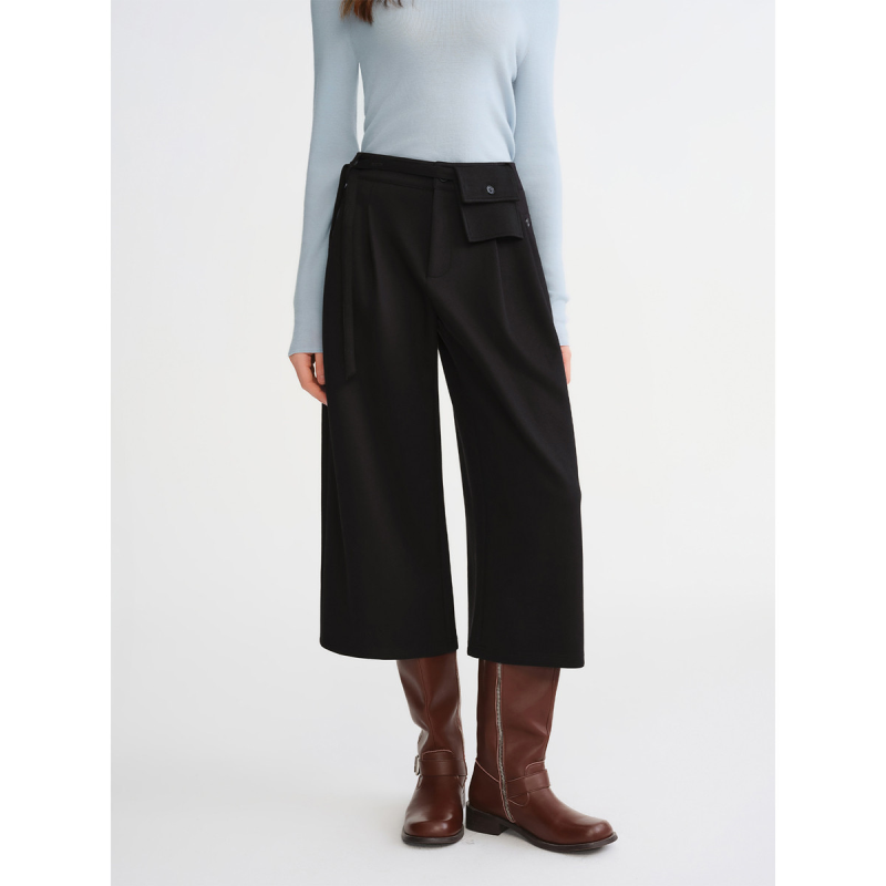 独束大码【松弛Buff】腰包装饰打褶七分阔腿裤女2025冬休闲裤子