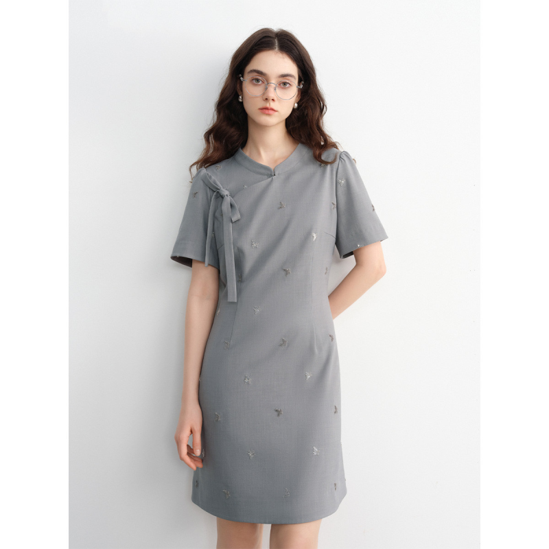 独束改良新中式连衣裙夏季款2025女微胖mm收腰显瘦A字裙