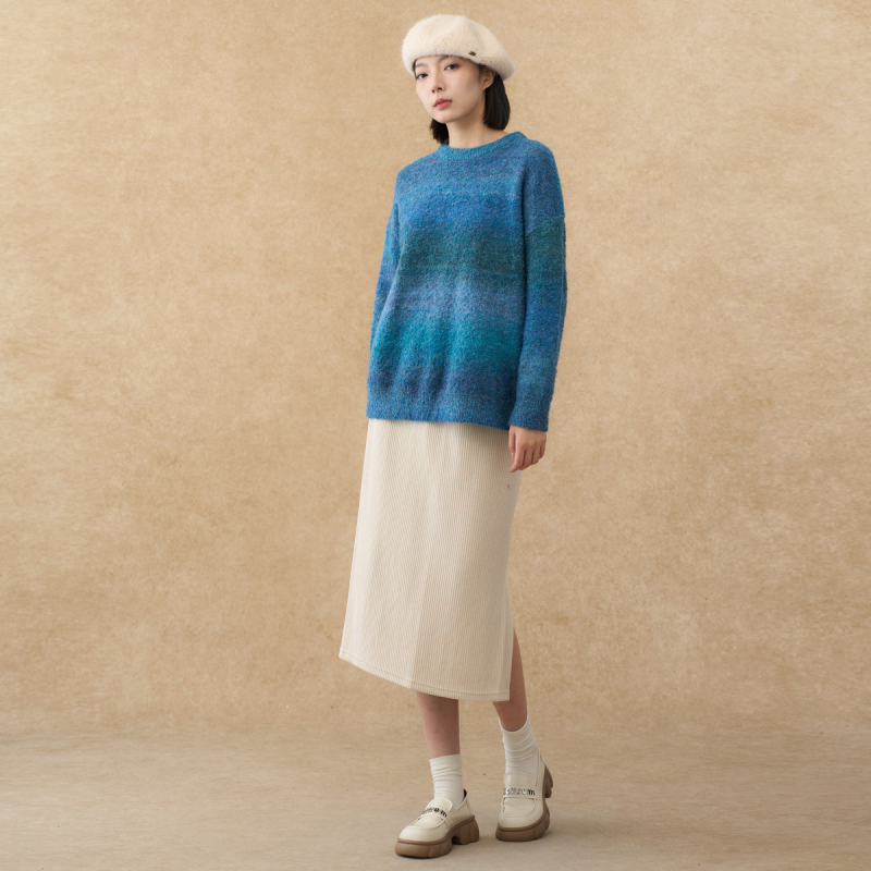 西町村屋韩系毛衣女装冬OVERSIZE渐变休闲百搭上衣商场同款