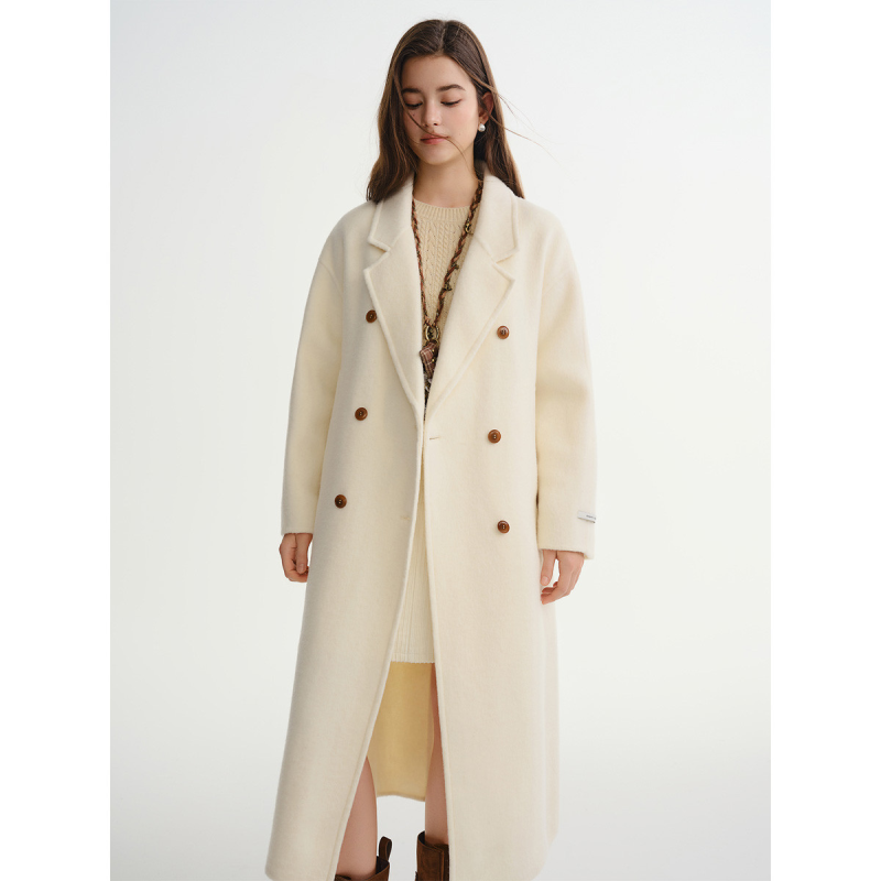 独束大码【奶油蜜桃】经典双排扣大衣女2025冬季优雅气质毛呢外套