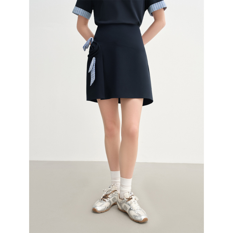 独束大码女装蝴蝶结立体褶皱半裙2025夏季通勤时尚百搭A字裙