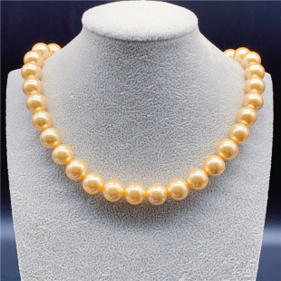 天然海水珍珠项链金珠金色海水珍南洋珠南珠正圆送妈妈包邮