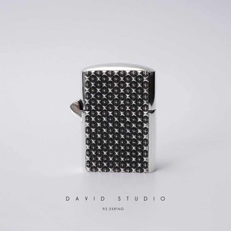 David studioS925纯银菱形十字架经典打火机壳 zippo男女士火机