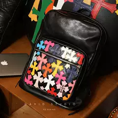 David Custom-Made 925 Colorful Laser Cross Large Notebook Leather Backpack with Handle