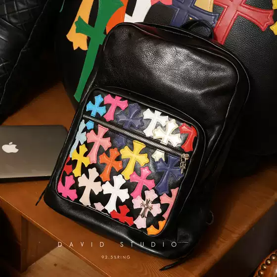 David Custom-Made 925 Colorful Laser Cross Large Notebook Leather Backpack with Handle