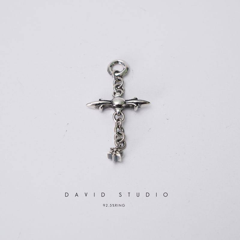 David studio 925纯银环形六芒星十字架项链吊坠做旧机车款 朋克
