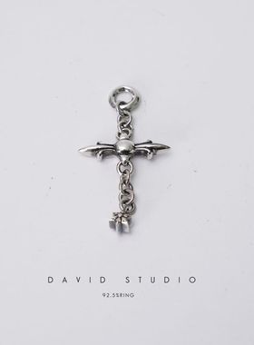 David studio 925纯银环形六芒星十字架项链吊坠做旧机车款 朋克