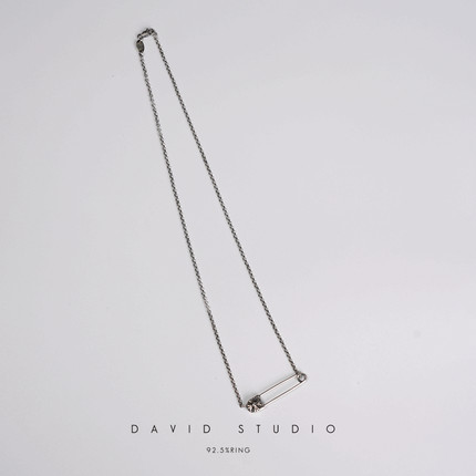 david 定制S925纯银别针固定项链 情侣男女款个性做旧十字架项链