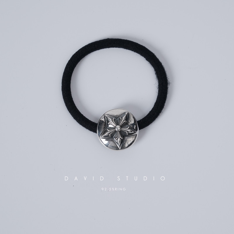 David studio925纯银 五角星银扣 发饰发扣发夹 头绳做旧网红明星