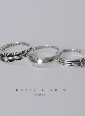 david S925纯银宝剑十字架窄版情侣对戒指 女款尾戒 男款网红指环