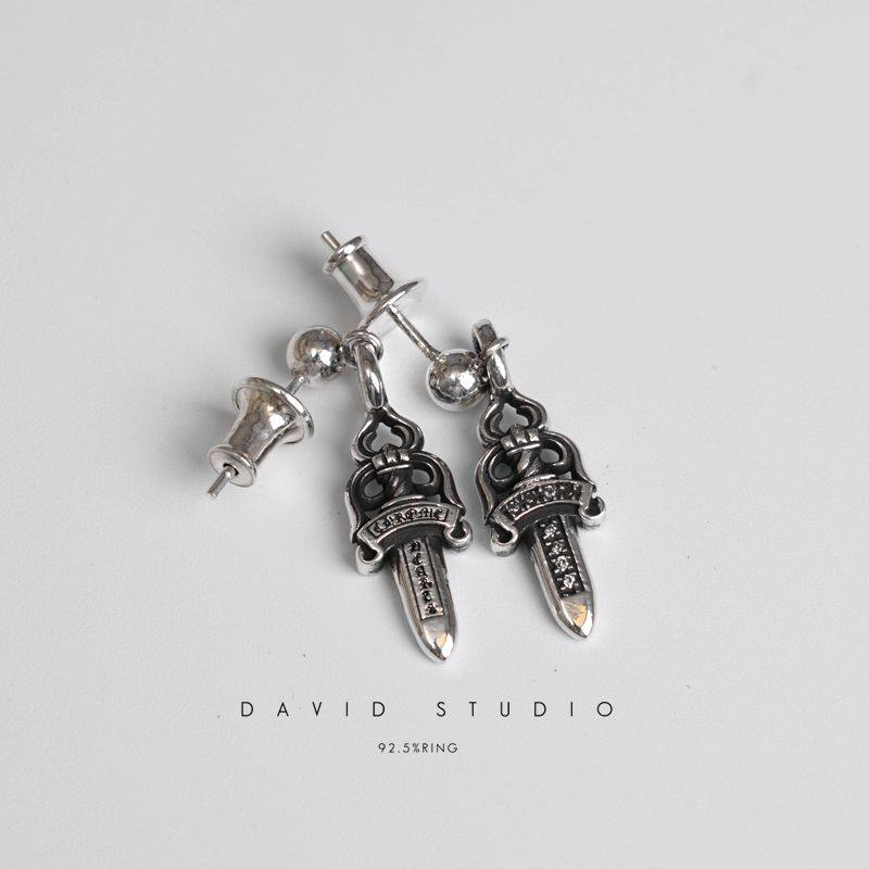 david 定制S925纯银镶钻大宝剑情侣耳钉耳饰耳坠 宝剑个性耳环