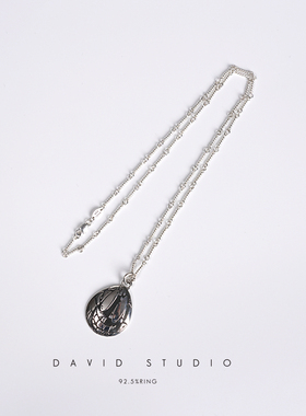 david纯银925纯银笑脸做旧情侣竹节项链 女款个性ins网红同款