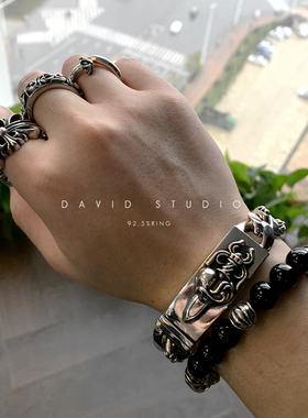 David studio925纯银爱心大宝剑圣剑男女同款机车朋克GD粗犷手链