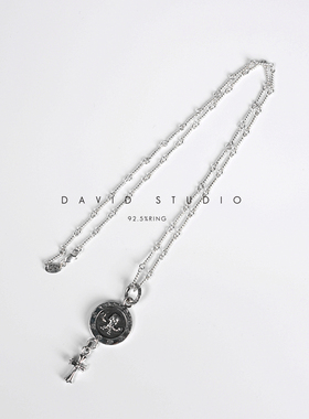 david纯银925纯银十字架骷髅元素竹节项链 情侣男女款做旧个性