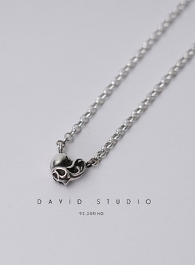 纯银爱心女款潮流做旧朋克项链