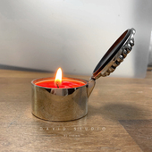 david纯银925实心纯银翻盖十字架雕花蜡烛台 纯银做旧家居摆件