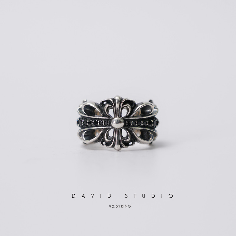 davidstudio925纯银黑钻戒指图片