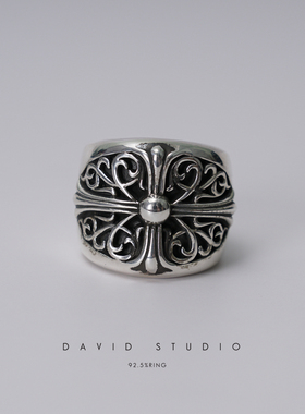 David studio925纯银大号十字架权志龙gd罗志祥周扬清男女款指环