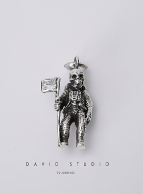 纯银机车朋克风骷髅同款潮人项链