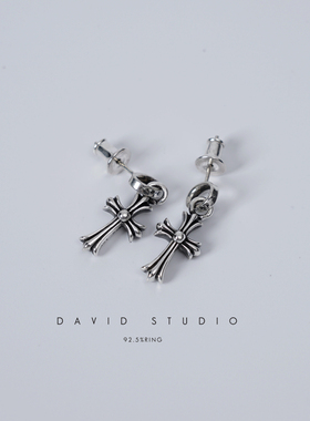David studio925纯银 十字架耳环耳钉坠男女同款经典权志龙