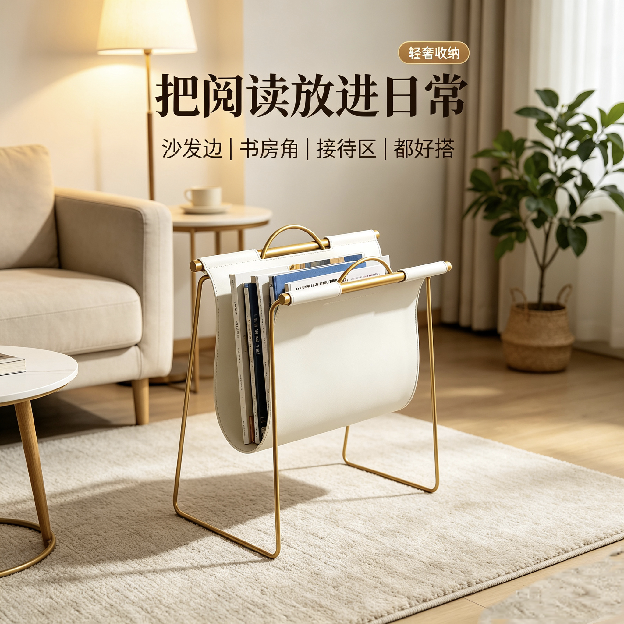 轻奢铁艺杂志架落地家用超纤皮收纳架客厅沙发边书报架简易小书架