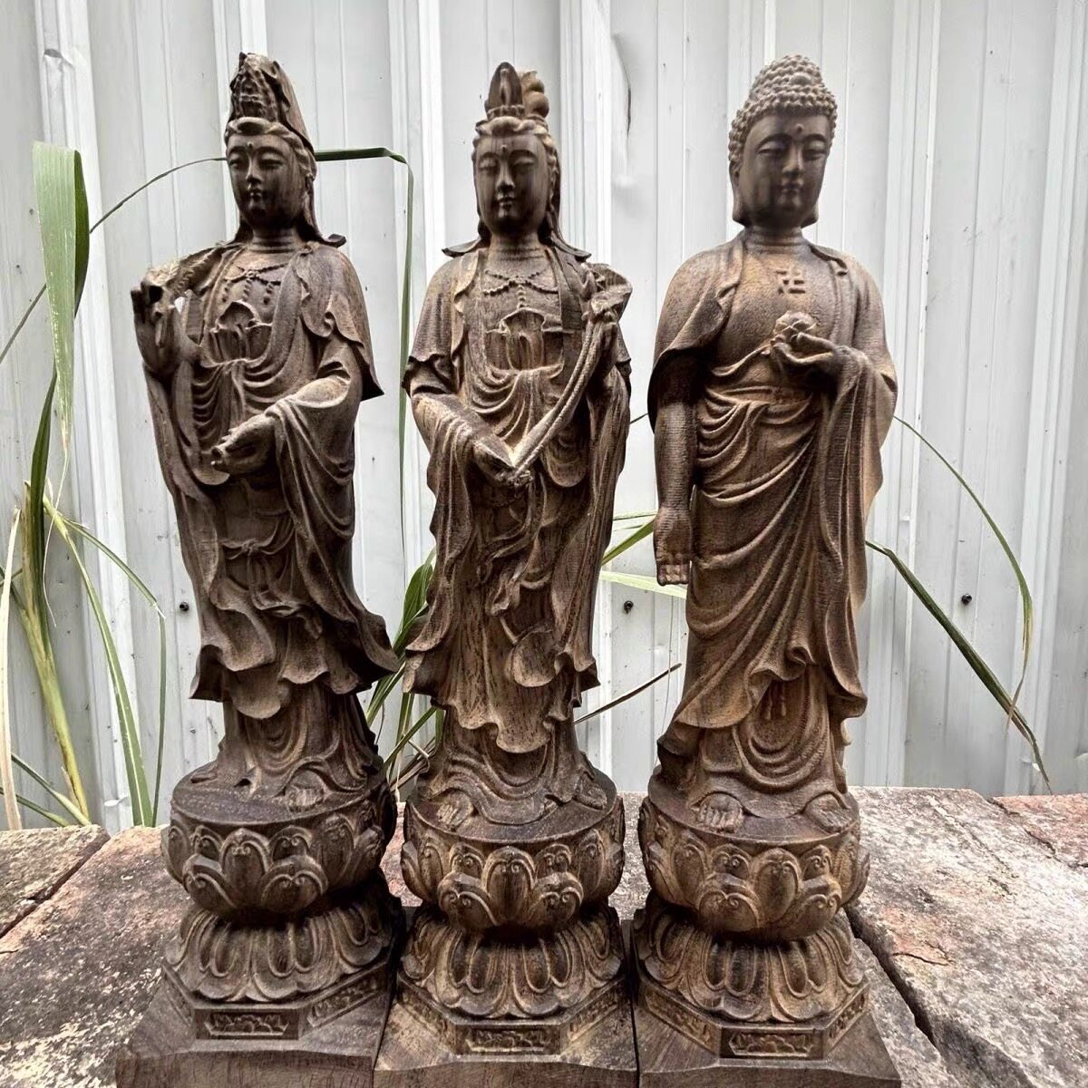 越南沉香木西方三圣阿弥陀佛观音大势至菩萨实木摆件家用供奉佛像