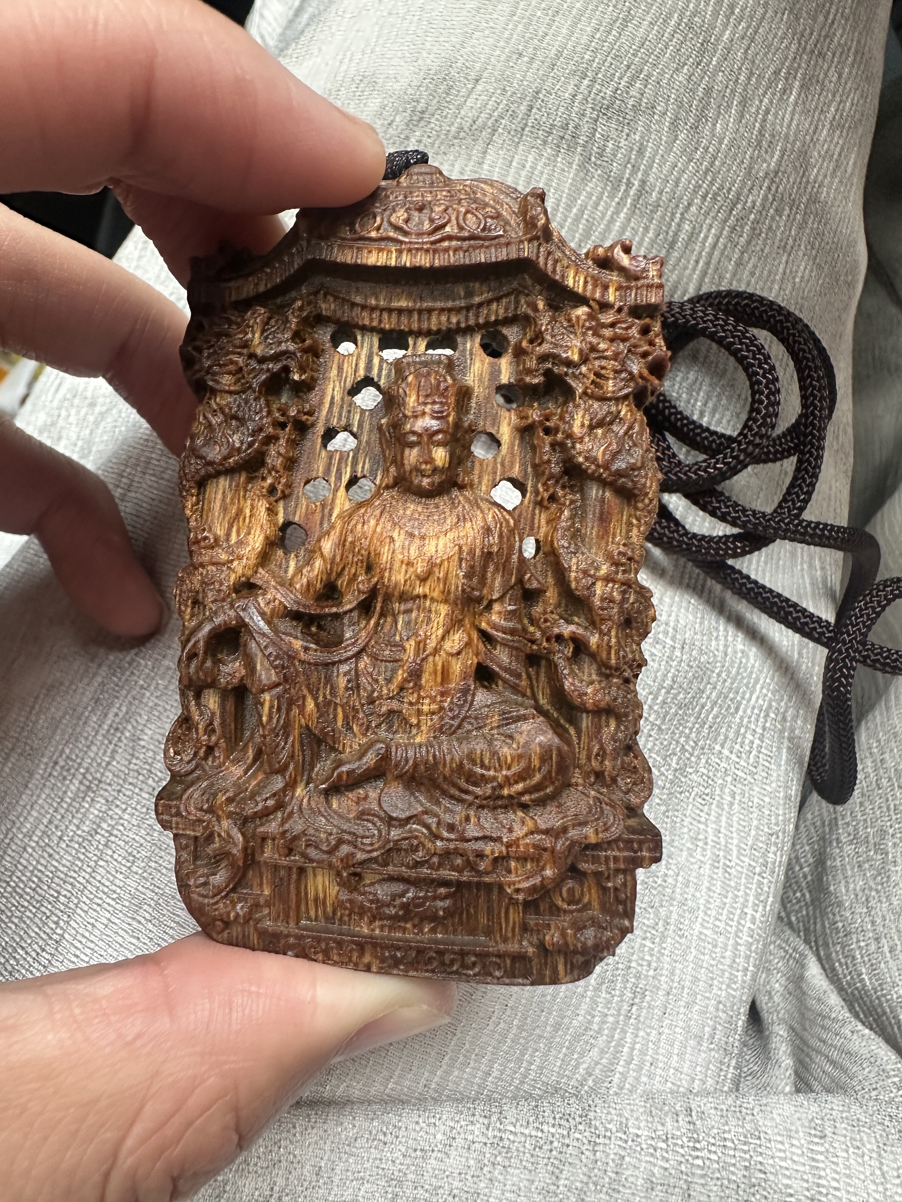 沉香雕刻御龙观音挂脖男女吊坠车挂件本命佛牌手把玩件观音项链