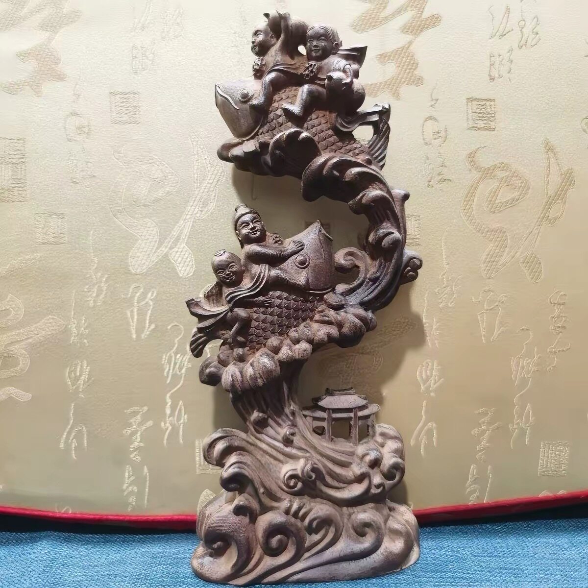 正宗白棋楠沉香木雕鲤鱼跃龙门摆件年年有鱼创意装饰品中式居家
