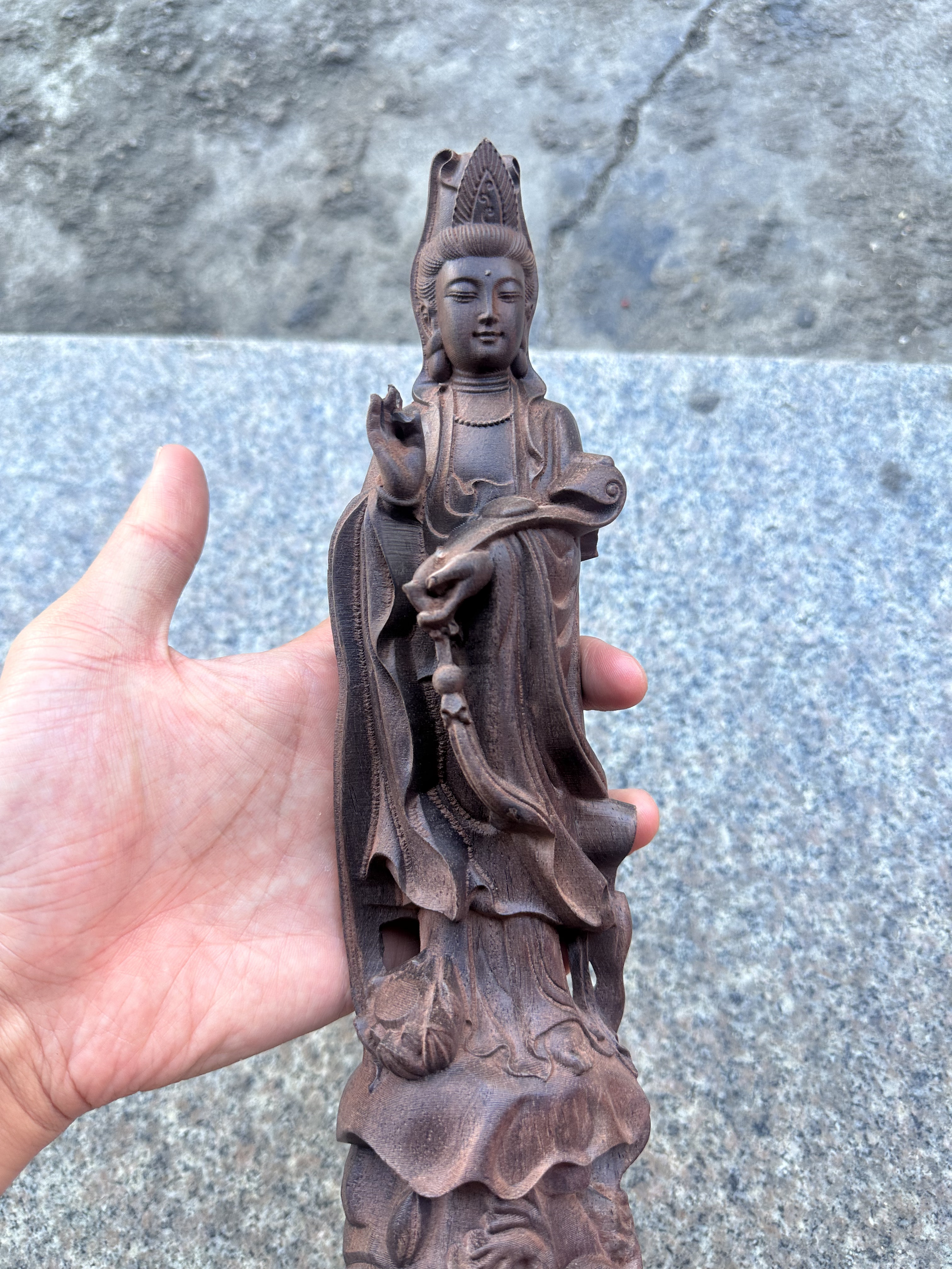 越南沉香木雕兰花指如意观音菩萨佛像客厅家用供奉观世音菩萨摆件