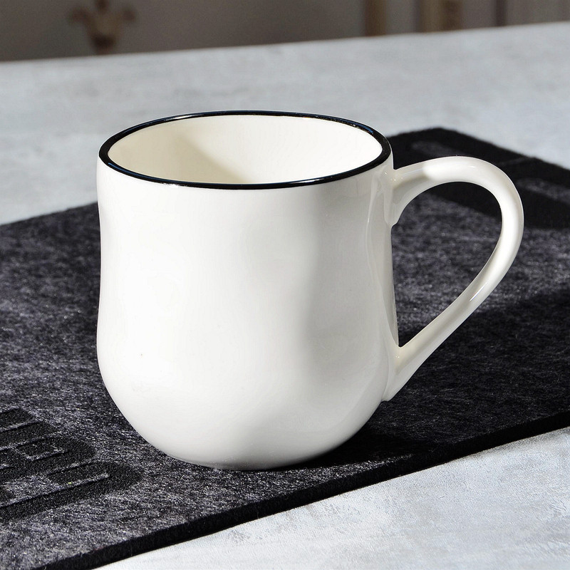 纯色陶瓷500毫升大杯子 白色简约咖啡杯送一瓷勺早餐杯礼品杯瑕疵