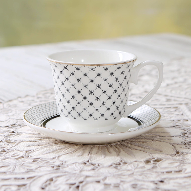 中古宫廷轻奢陶瓷菱形咖啡杯碟