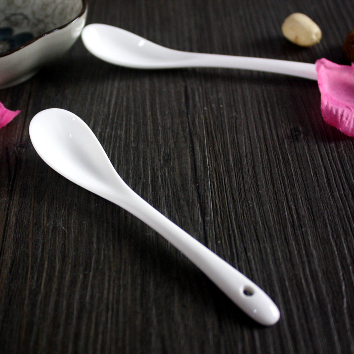 白色釉下彩陶瓷咖啡勺调味勺咖啡搅拌勺礼品勺子瓷勺13厘米勺瑕疵