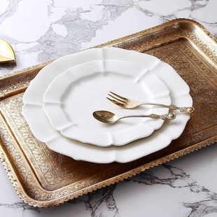 北欧风格简约轻奢白色陶瓷西餐盘牛排盘简约平盘 纯色水果盘 瑕疵