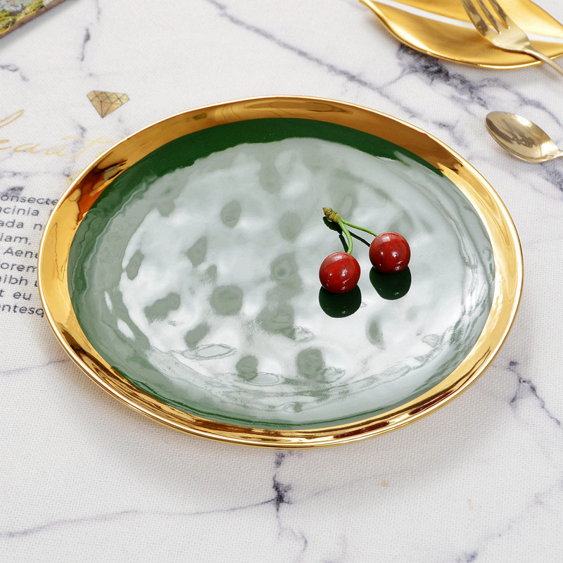 欧式工艺镀金边色釉陶瓷餐盘 西餐盘 美食盘 拼盘水果盘平盘瑕疵,餐饮具,盘,淘宝优惠券,粉丝福利购,淘宝优惠卷
