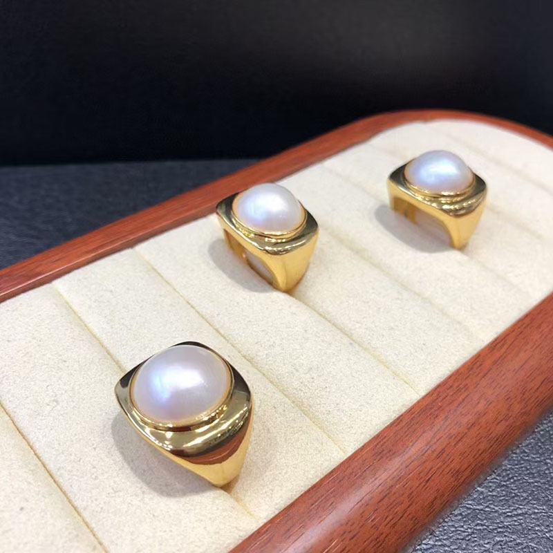 海水马贝珍珠戒指白色真珍珠指环正品强光送女友礼物