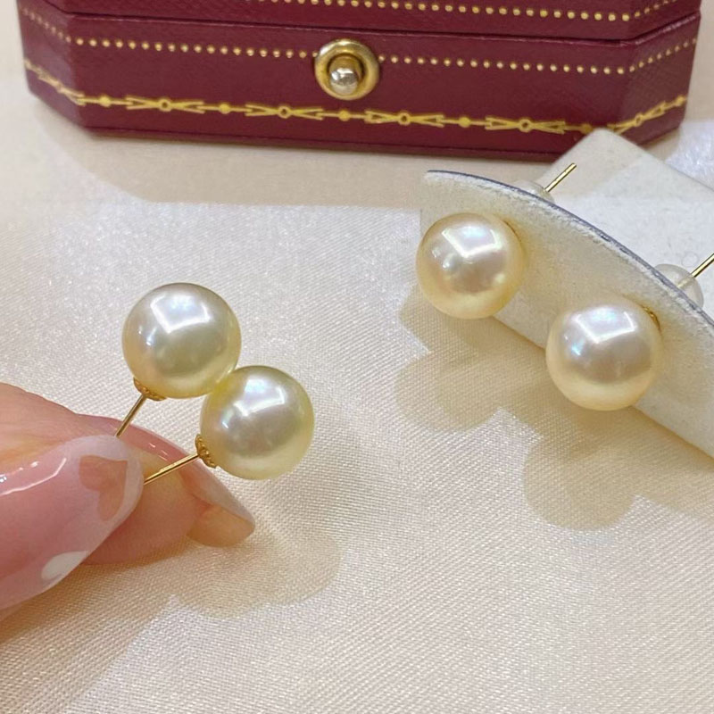 贝睿尔海水羽皇金akoya珍珠耳钉