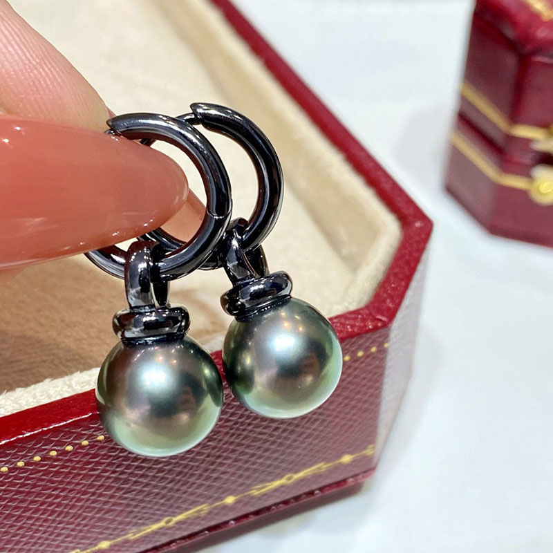 一款多戴大溪地海水黑珍珠耳环吊坠两用款镀黑10-11正圆正品强光