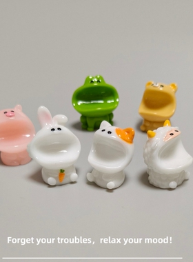 E加1 可爱卡通大嘴巴小动物迷你小摆件 小猪青蛙车载工位桌面装饰