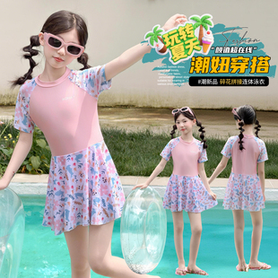 2026夏新款印花连体裙裤泳衣儿童女孩裙式中大童女宝宝儿童游泳衣