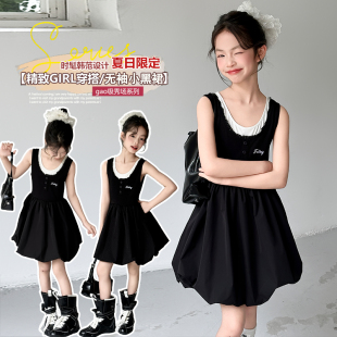 女童夏季连衣裙2025新款女大童韩系穿搭高级感小黑裙儿童无袖裙子