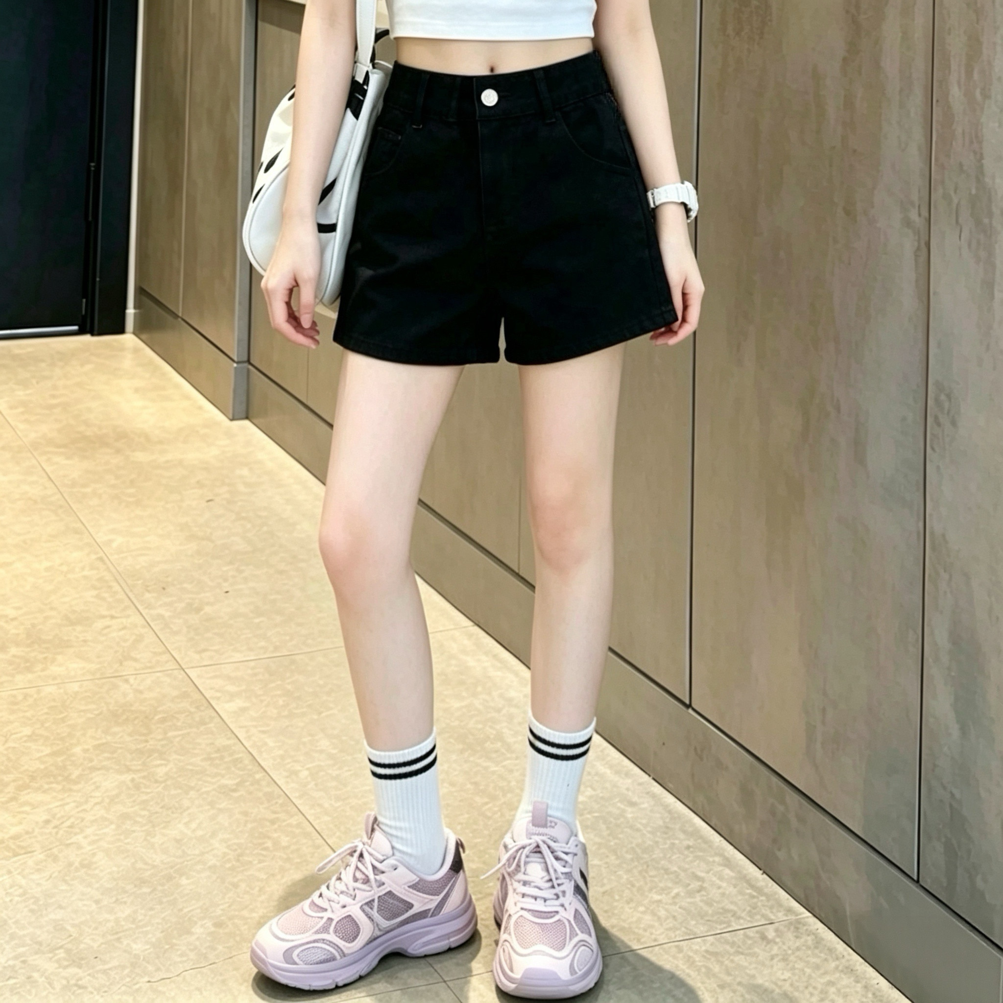 女孩大中童辣妹美式风2026高腰牛仔短裤夏季显瘦弹力纯棉百搭热裤