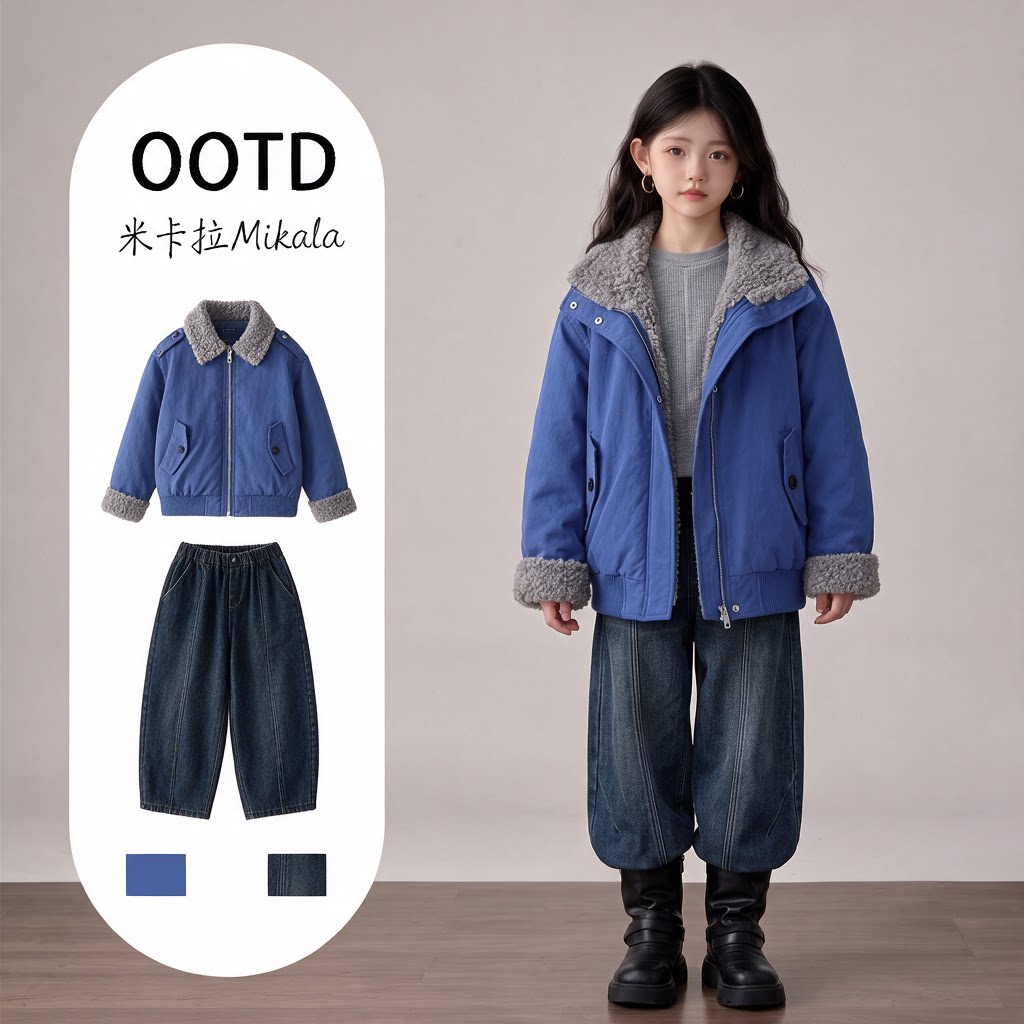 蓝色派克服外套~网红洋气上衣~