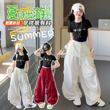 女童夏装休闲嘻哈套装2025新款洋气薄款女孩夏季短袖工装裤两件套