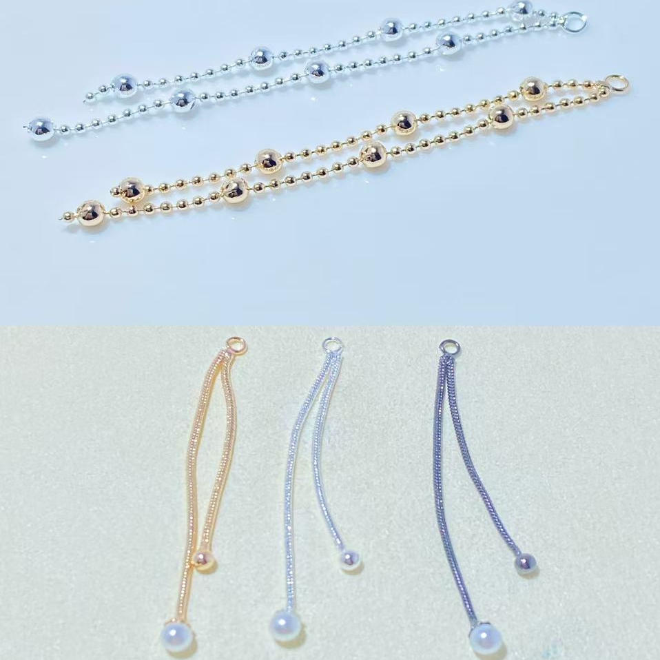 高保色铜镀金珠珠链蛇骨耳环流苏手工diy耳饰配件耳坠饰品材料