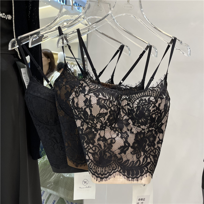 蕾丝褶皱镂空吊带辣妹背心