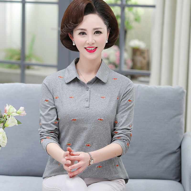 中老年妇女长袖纯棉外穿t恤奶奶T恤