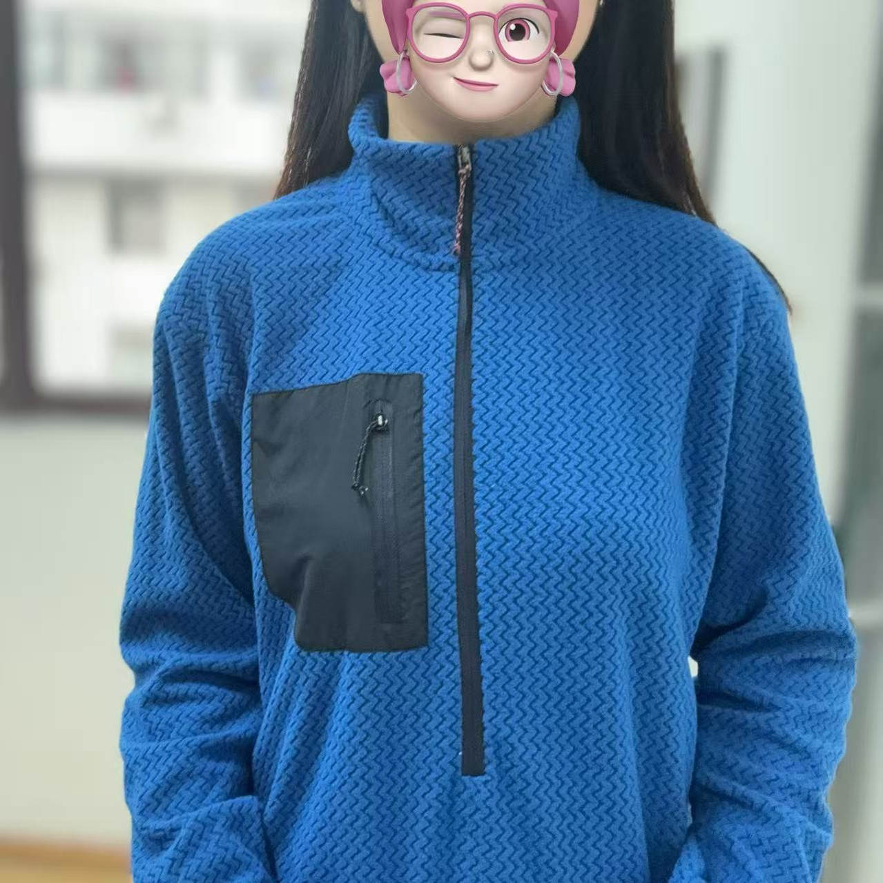 平替速干锁温透气半拉链立领户外秋冬季提花抓绒衣运动滑雪中间层